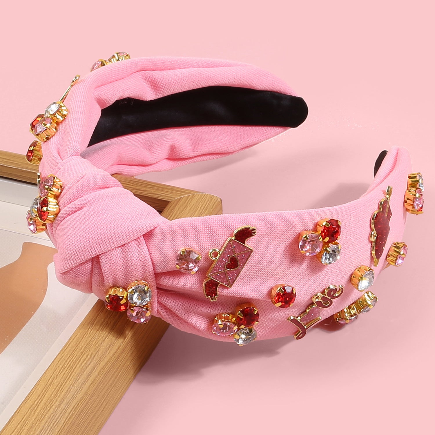 Wholesale Elegant Peach Heart Letter Headband Wide Side High Cranial Top Holiday Headwear